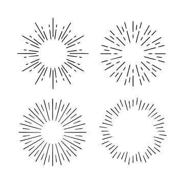 firework line icon set, happy new year firework