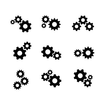vector black gearwheel mechanism icon set on white