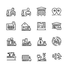 Simple Set of Moving Service Related Vector Line Icons. Contains such Icons as Office Move, Vehicle Cargo Stats, Loaders and more. Editable Stroke.