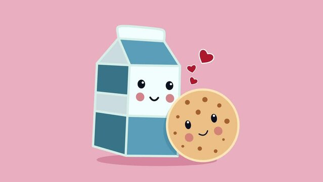 Creative concept cartoon holiday valentines day video footage movie clip cookie and milk in love.