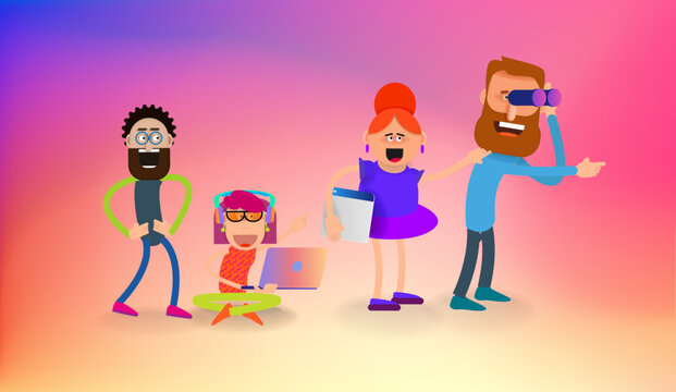 A cartoon character with a benocle leads the company's employees