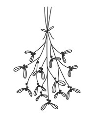 Hand Drawn Christmas Mistletoe Illustration on White Background - 539004274