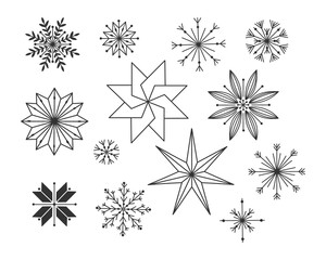 Scandinavian Christmas Stars and Snowflakes Bundle, Nordic Hand Drawn Illustration - 539004276