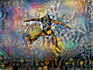 Abstract painting of jumping man