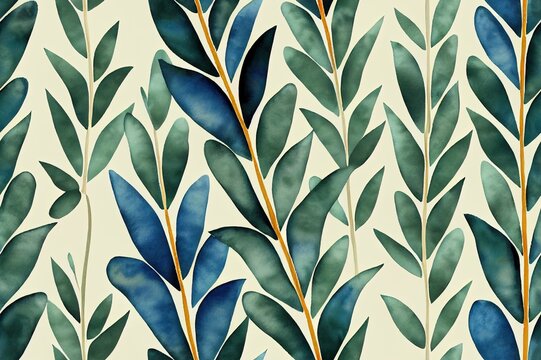 Square seamless pattern with watercolor tropical leaves. Watercolor wallpapers with floral motif. Palm leaf, fern. Detailed realistic leaves