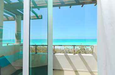 Fototapeta na wymiar stunning magnificent view from the room on a beautiful tranquil turquoise ocean at Cuba Cayo Santa maria beach