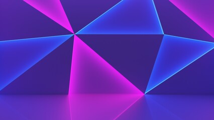 Obraz premium 3d render background with triangles and neon lights.