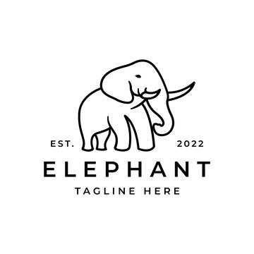 Retro Line Art Elephant Logo Design Vector Illustration