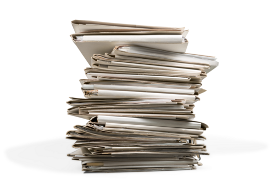 Stack of papers isolated on white background