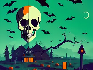 This is a colorful illustration of halloween. It can be used as a cover for invitation card or just nice decoration for your social media posts, perfect for halloween themed products.