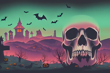 This is a colorful illustration of halloween. It can be used as a cover for invitation card or just nice decoration for your social media posts, perfect for halloween themed products.