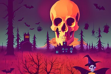 This is a colorful illustration of halloween. It can be used as a cover for invitation card or just nice decoration for your social media posts, perfect for halloween themed products.