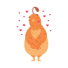 Quail Bird with Crest and Feathers Standing Feeling in Love with Heart Around Vector Illustration