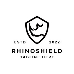 Shield Emblem Rhino Head Logo Design Vector
