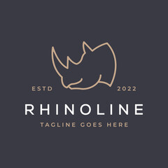 Retro Line Art Rhino Head Logo Design