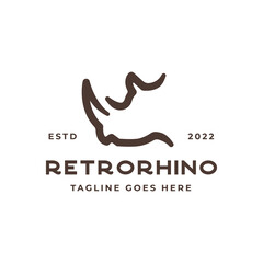 Retro Rhino Head Logo Design Vector