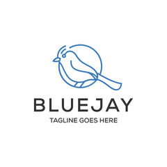 Line Art Blue Jay Bird Logo Design Vector