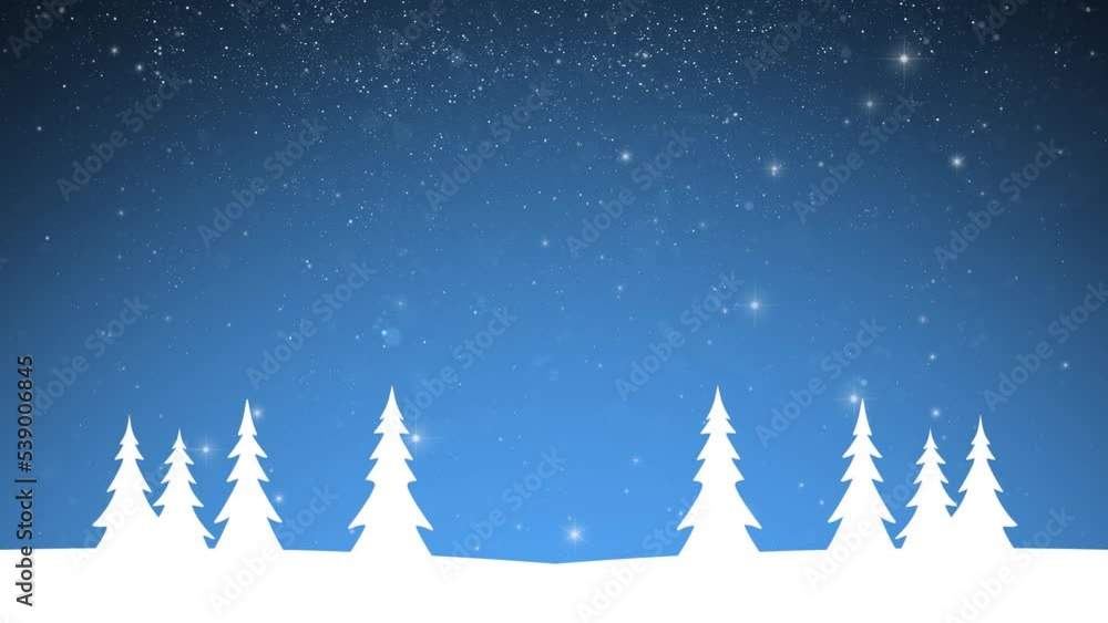 Wall mural looped christmas and new years holiday snowy landscape with trees and blue snowy copy space sky anim