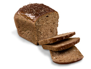 Brown bread loaf  with slices isolated on white