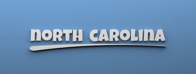 North Carolina writing in display typography style. Text lettering for Tourism or state events. One color phrase 3D rendering illustration