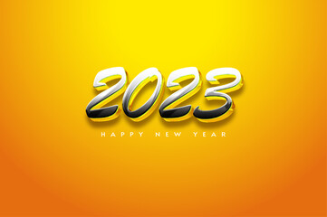 happy new year 2023 with shiny luxury silver numbers