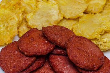 fried with salami dominican republic, dominican flavor - obrazy, fototapety, plakaty