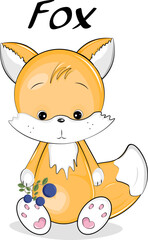 cute red fox with berries