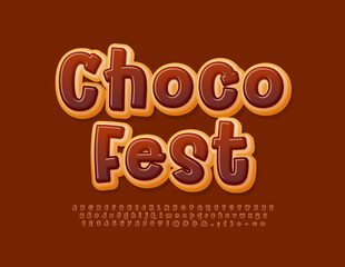 Vector tasty logo Choco Fest. Delicious baked Font. Creative Alphabet Letters and Numbers set