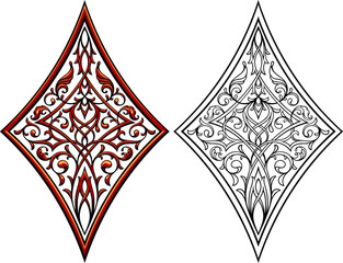 Victorian Gothic ornament within diamond. Stylized elements in diamond shape