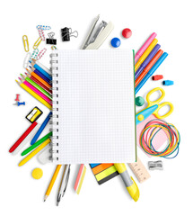 Blank Notepad among the School Supplies Isolated
