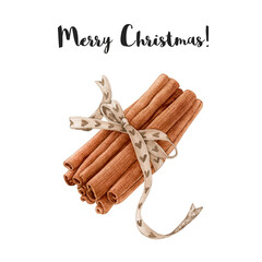 Watercolor cinnamon sticks isolated on white background.