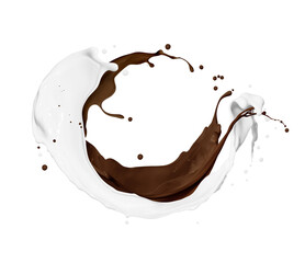 Dairy and chocolate splashes in the air isolated on white background