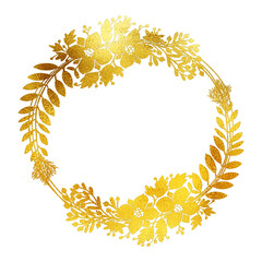 Isolated Floral Wreath Gold colored PNG for Invitation Wedding Greeting Card Christmas