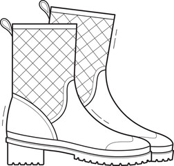 Rubber rain boots linear design illustration. Pair of galoshes isolated on a transparent background.