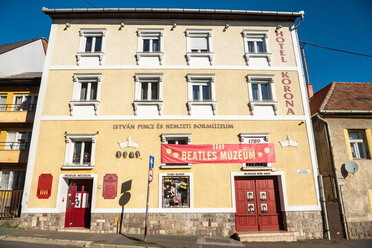 Eger, Hungary – October 17, 2022. The Egri Road Beatles Museum in Eger, Hungary. Dedicated to the famous British music band Beatles, the museum was established in Hotel Korona at 30 Csiky Sandor utca 