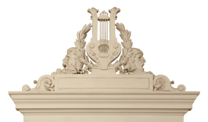 Symbol of the theater, stucco decoration of the architectural portal