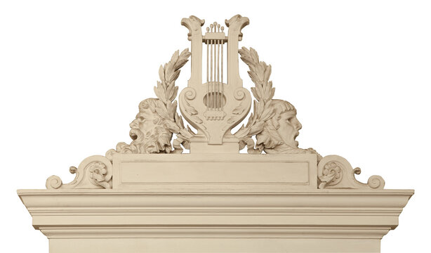 Symbol of the theater, stucco decoration of the architectural portal