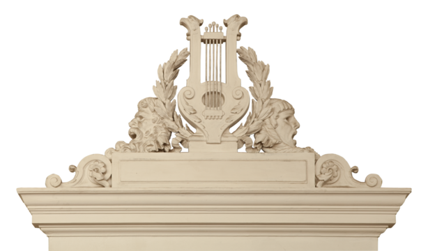 Symbol of the theater, stucco decoration of the architectural portal