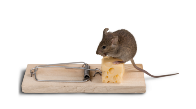 Mouse trap with cheese and mouse