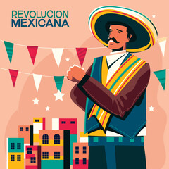 Revolucion Mexicana  mean Mexican Revolution Concept Illustration - obrazy, fototapety, plakaty
