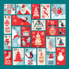 Christmas advent calendar with hand drawn elements