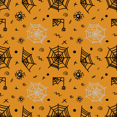 seamless pattern with web and spiders