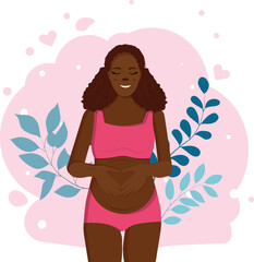 Pregnant woman in pink underwear