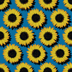 Decorative Pattern Paper Sunflower with Blue and Black Background