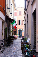 Street in the historic center of Rimini Italy