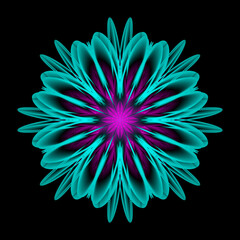 Abstract guilloche flower. Mandala. Fluorescent flower. Neon sign. Shimmering neon. Vector Mandala isolated. Vector illustration.