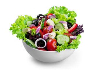 Close-up photo of fresh salad with vegetables in white plate