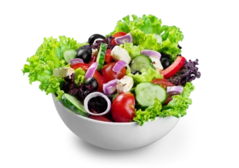 Schilderijen op glas Close-up photo of fresh salad with vegetables in white plate © BillionPhotos.com