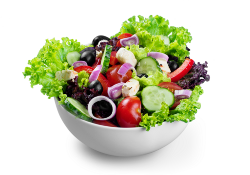 Close-up photo of fresh salad with vegetables in white plate