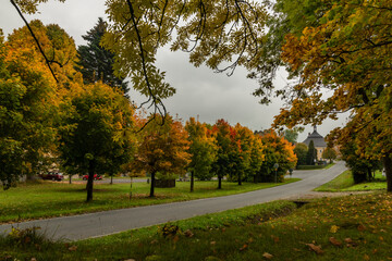Landscape near Mnichov village in autumn dark cloudy day